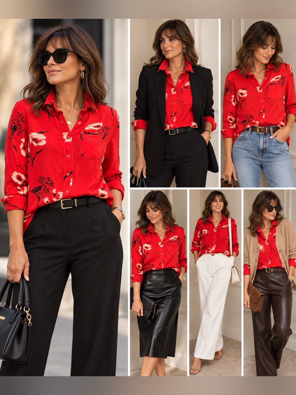 Grace & Mila Red Floral Button Down Shirt size small